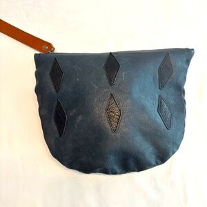 Stylish Black & Blue Leather Clutch